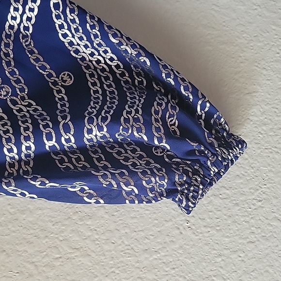 New Michael Kors Women's Blue Chain Print Off Shoulder Top Size Xsmall - Picture 14 of 15